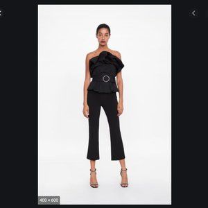 Zara Black Strapless Flowy Belted Top